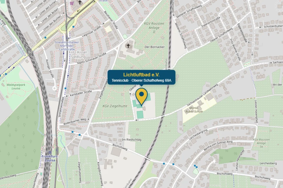 Karte: Lichtluftbad e.V., Oberer Schafhofweg 69A, 60598 Frankfurt am Main (Sachsenhausen)